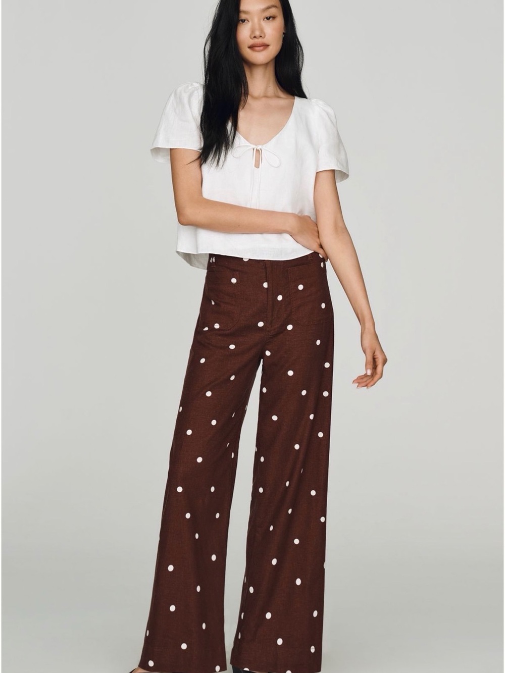 Maeve by Anthropologie Collette Brown Polka Dot Stretch Wide Leg Pants